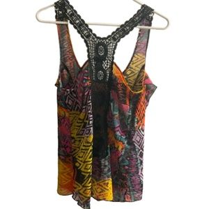 🌱 2/$30! Small Tie Die Boho African Blouse Tank Top Embroidery Resort Wear